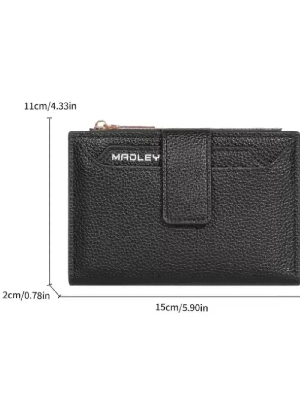 Black Pebbled Leather Zip Wallet Card Holder Compact Organizer